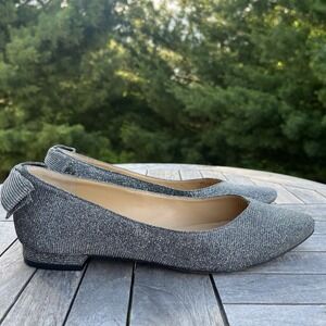 Talbots Edison Flats Womens‎ Size 8 Silver Metallic Back Bow Shoes Leather Sole